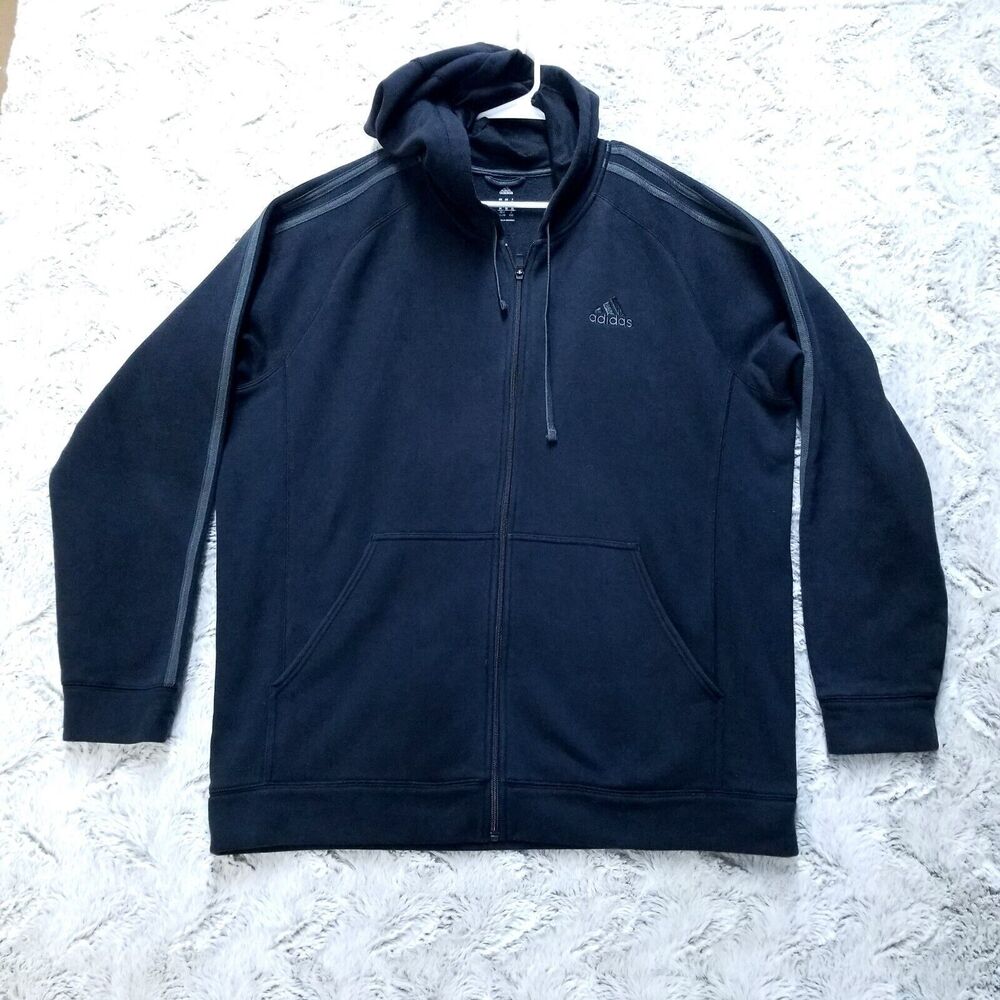 Adidas Sweatshirt Hoodie Mens XL Black‎ Fleece Full Zip Long Sleeve